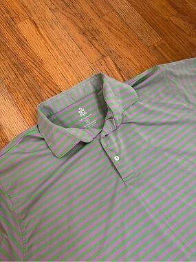 Turtleson Tour Performance Mens XL Polo Shirt Green Purple Striped Golf Flex